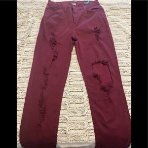 Fashion Nova Burgundy Distressed Pants